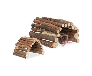 Relaxdays 2er Nagerbrücke aus Holz 2 Größen Set 2 Puentes Roedores Madera, Dos Tamaños, Accesorio Jaula Conejo, Rampas Hámster y Cobaya, Flexible, Natural, 17 x 28 cm