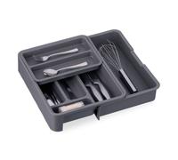 Relaxdays 2x Caja de cubiertos extensible Gris gris