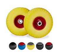 Relaxdays 2X Ruedas de Carretilla, Neumáticos de Goma, 3.00-4, Eje de 20mm, hasta 100 kg, 260x85 mm, Amarillo y Rojo