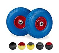 Relaxdays 2X Ruedas de Carretilla, Neumáticos de Goma, 3.00-4, Eje de 20mm, hasta 100 kg, 260x85 mm, Azul y Rojo
