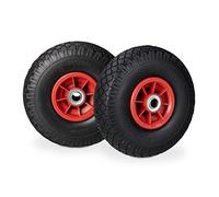 Relaxdays 2X Ruedas de Carretilla, Neumáticos de Goma, 3.00-4, Eje de 20mm, hasta 80 kg, 260 x 85 mm, Recambios, Negro y Rojo