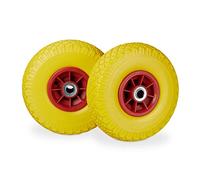 Relaxdays 2X Ruedas de Carretilla, Neumáticos de Goma, 3.00-4, Eje de 20mm, hasta 80 kg, 260x85 mm, Amarillo-Rojo