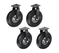 Relaxdays 2X Ruedas fijas + 2X giratorias, Ruedas de Carga Pesada con neumático 3.00-4, 120 kg, Negro/Plateado