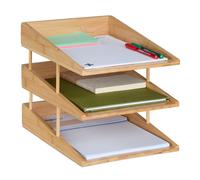 Relaxdays Bandejas Oficina Apilables, 3 Compartimentos, Bambú, DIN A4, Organizador Escritorio, Portadocumentos, Natural