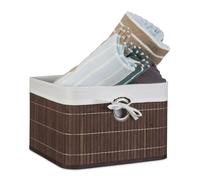 Relaxdays 3 cajas almacenaje bambú marrón sin tapa blanco,marrón,plata