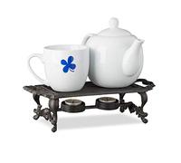 Relaxdays 3 Calentadores de Tazas, Duraderos, Diseño Envejecido, 2 Velas c/u, Hornillos de Hierro Fundido, 8,5x30x13,5cm, Marrón