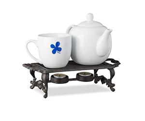 Relaxdays 3 Calentadores de Tazas, Duraderos, Diseño Envejecido, 2 Velas c/u, Hornillos de Hierro Fundido, 8,5x30x13,5cm, Marrón