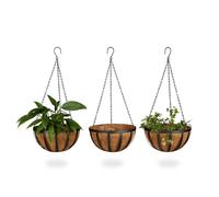 Relaxdays 3 cestas colgantes para plantas 30 cm marrón,negro