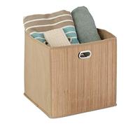 Relaxdays 3 Cestos Almacenaje Bambú, Cesta Cuadrada Baño, Caja Estante Alta, 31 x 31 x 31 cm, Plegable, Natural
