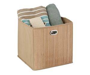 Relaxdays 3 Cestos Almacenaje Bambú, Cesta Cuadrada Baño, Caja Estante Alta, 31 x 31 x 31 cm, Plegable, Natural