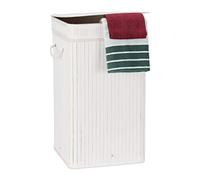 Relaxdays 3 Cestos Ropa Sucia con Tapa, Cubo Colada, Cuadrado, Canasta, Bambú, 70 L, 63 x 36 x 36 cm, Blanco