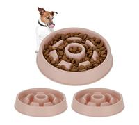 Relaxdays 3 Comederos Antivoracidad Perro, Cuenco Canino Obstáculos Antiansiedad 550 ml, 4 x 21 cm, Rosa