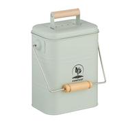 Relaxdays 3 Compostera Cocina 3,5 L con Tapa y 2 Filtros Carbón Activo, Cubo Compostaje Basura Orgánica Metal, Verde Menta