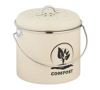 Relaxdays 3 Compostera Cocina 3,5 L con Tapa y 2 Filtros Carbón Activo, Cubo Compostaje Basura Orgánica, Metálica, Crema