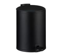 Relaxdays 3 litros Cubo de Basura Baño 5 litros, Papelera Redonda, Tapa con Cierre Suave, Acabado Mate, Negro, Hierro