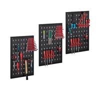 Relaxdays 3 Paneles Perforados Herramientas, Tableros Pared Taller 25 Piezas, 60x118x2 cm, Portaherramientas, Negro/Rojo, Acero, 60 x 118 x 2 cm