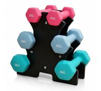 Relaxdays 3 pares de mancuernas 1-3 kg con soporte azul claro,negro,turquesa