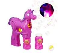 Relaxdays 3 Pistolas pomperas luz led unicornio amarillo,púrpura,fucsia