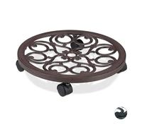 Relaxdays 3 soportes macetas marrones con ruedas marrón,negro