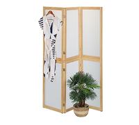 Relaxdays 3-teiliger Paravent mit Bambusrahmen Biombo Triple Plástico y Bambú, Divisor Espacios Plegable, 180x136,5 cm, Tabique Interior, Natural y Blanco