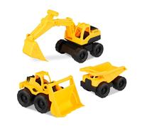 Relaxdays Vehículos Construcción Niños, Set 3 Excavadoras Juguete, Lavadora Carga Frontal y Camión, Arenero, Plástico