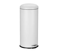 Relaxdays 30 litros Cubo Basura Baño, Papelera Cocina Tapa Cierre Suave, Asa y Pedal, Bote Residuos Redondo, Blanco
