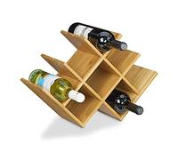 Relaxdays, 31,5 x 47 x 16,5 cm Botellero Vino para 8 Botellas, Bambú, Marrón, Madera, 5 cm
