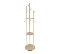 Relaxdays, 360° Giratorio, 9 Ganchos, 3 estantes, HxD: 165 x 40 cm, Perchero, Madera de Pino, Color Natural, Tablero de Fibras, 165 x 40 x 40 cm
