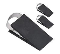 Relaxdays 3er Türkeil Gummi Cuñas Puerta, Set de 3, Topes Suelo, Goma, Freno, Acero Inoxidable, Antideslizante, 3x5x11,5cm, Negro/Plateado, plástico 50%