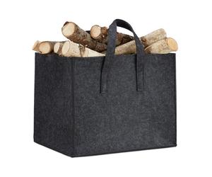 Relaxdays 3x Bolsas para leña de fieltro XL antracita