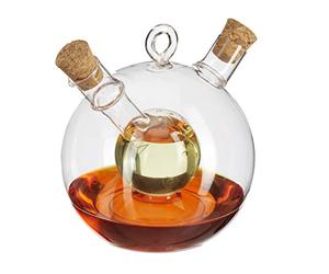 Relaxdays 4 Aceiteras & Vinagreras, 2 en 1, Tapón de Corcho, 375 ml & 50 ml, Cristal, Transparente