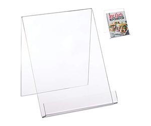 Relaxdays 4 Atriles Libros Grandes A4, Soporte Lectura Cocina, Ligero y Resistente, Acrílico, 24 x 21 x 19 cm, Transparente