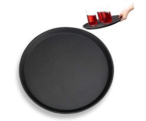 Relaxdays 4 Bandejas Camarero Antideslizantes para Bar y Restaurante, Plástico, Negro, Ø 35 cm