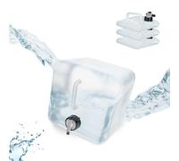 Relaxdays Pack 4 Bidones Plegables, Garrafas Agua Cuadradas, Grifo y Asa, Volumen 5 L, sin BPA, Transparente y Negro, Gomaespuma