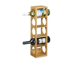 Relaxdays 4 Botelleros Vino, Soportes Botellas, Estantes con 5 Baldas, Estanterías para Bebidas, Bambú, 53 x 14 x 12 cm, Marrón