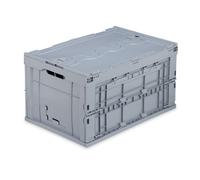 Relaxdays 4 Cajas de Almacenaje con Tapa Plegables, 60 L de Capacidad, Plástico, 32,5 x 58,5 x 39,5 cm, Gris