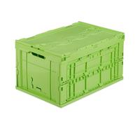 Relaxdays 4 Cajas de Almacenaje con Tapa Plegables, 60 L de Capacidad, Plástico, 32,5 x 58,5 x 39,5 cm, Verde