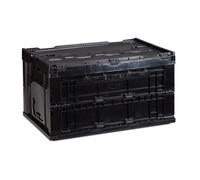 Relaxdays 4 cajas de transporte con tapa de 60 L negro