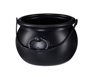 Relaxdays 4 Calderos de Bruja, Decoración de Halloween, Accesorio de Disfraz, Plástico, 13 x 19 cm, Negro