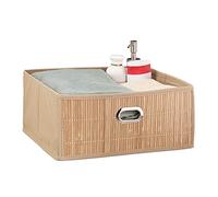 Relaxdays 4 Cestos Almacenaje Bambú, Cesta Cuadrada Tela Baño, Caja Estante, 14 x 31 x 31 cm, Plegable, Marrón Natural