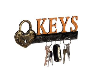 Relaxdays 4 colgadores de llaves para pared "Keys" oro,naranja,negro