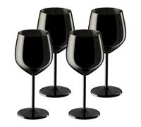 Relaxdays 4 Copas de Vino Tinto o Blanco, de Acero Inox., Irrompibles, Frío por más Tiempo, 400ml, Negro