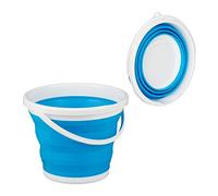Relaxdays 4 Cubos Plegables Camping, Casa, Coche, Agua, Fregar, Cocina, Coche, Barreño, PP-TPE, 10 litros, Azul