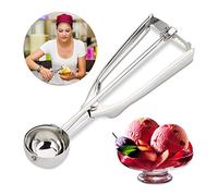 Relaxdays 4 Cucharas Helado con Disparador para Bolas de Helado, Fruta y Masa de Galletas, Acero Inoxidable, Plateado, ∅ 39 mm