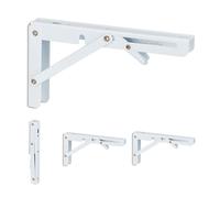 Relaxdays Juego Escuadras para Estantería Plegables, Set de 4, Soportes para Baldas de Metal, 11 x 3 x 20 cm, Blanco, Acero, 11 x 3 x 20