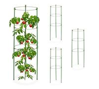 Relaxdays 4 Jaulas Tomates, Soporte Plantas Trepadoras, Tutores Enredaderas, 3 Anillos, Metal Plastificado, 60x20, Verde