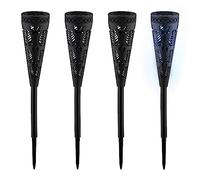 Relaxdays 4 Luces Solares LED, Faroles Diseño Antorcha, Iluminación Jardín y Exteriores, 41 x 7 cm, con Estaca, Negro