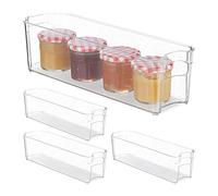 Relaxdays 4 Organizadores Nevera Plástico, Caja Organizadora Frigorífico con Asas, Estrecha, 10 x 11 x 37,5 cm, Transparente