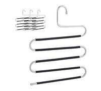 Relaxdays 4 Perchas Múltiples para Pantalones, Finas, Forma de S, 5 Barras con Goma Antideslizante, Metal, Plata/Negro