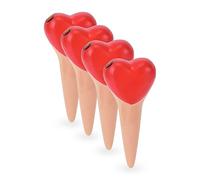 Relaxdays 4 Pico Riego Capilar Diseño Corazón, Cono Autorriego Arcilla, Maceta, Huerto Urbano, 70 ml, Terracota y Rojo, Cerámica